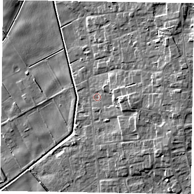 Shaded relief map of the ground around DN174ET, computed from Environment Agency LiDAR. The ground here sits at about 2 m above sea level and falls 10 m across the surrounding 800 m. Surface water reaching this point runs off ground lying to the east, 4.9 m higher.