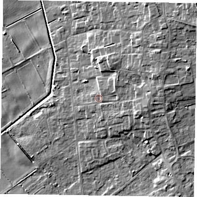 Shaded relief map of the ground around DN174EW, computed from Environment Agency LiDAR. The ground here sits at about 4 m above sea level and falls 11 m across the surrounding 800 m. Surface water reaching this point runs off ground lying to the north-east, 4.8 m higher.