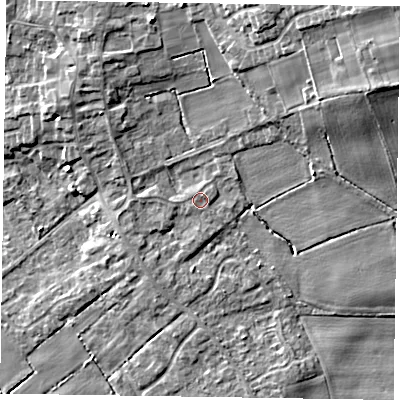 Shaded relief map of the ground around DN174GL, computed from Environment Agency LiDAR. The ground here sits at about 4 m above sea level and falls 12 m across the surrounding 800 m. Surface water reaching this point runs off ground lying to the north-east, 0.5 m higher.
