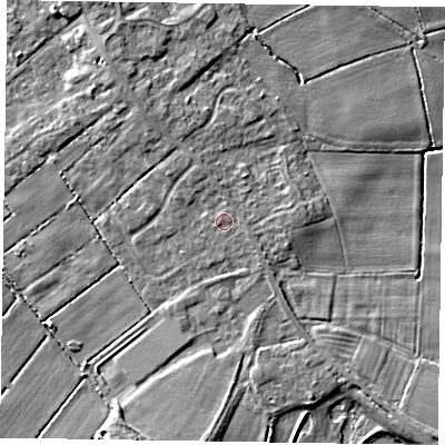Shaded relief map of the ground around DN174HU, computed from Environment Agency LiDAR. The ground here sits at about 3 m above sea level and falls 5 m across the surrounding 800 m. Surface water reaching this point runs off ground lying to the east-north-east, 0.6 m higher.