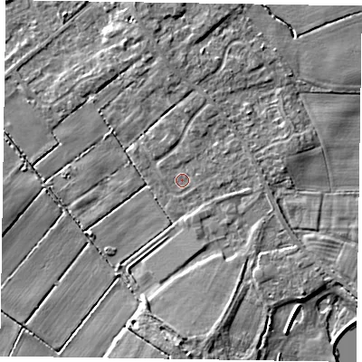 Shaded relief map of the ground around DN174HX, computed from Environment Agency LiDAR. The ground here sits at about 3 m above sea level and falls 5 m across the surrounding 800 m. Surface water reaching this point runs off ground lying to the north-north-east, 1.6 m higher.