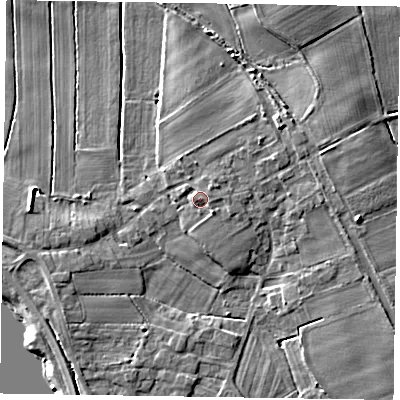 Shaded relief map of the ground around DN174JD, computed from Environment Agency LiDAR. The ground here sits at about 5 m above sea level and falls 6 m across the surrounding 800 m. Surface water reaching this point runs off ground lying to the north-east, 1.3 m higher.