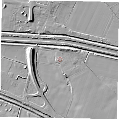 Shaded relief map of the ground around DN174JS, computed from Environment Agency LiDAR. The ground here sits at about 5 m above sea level and falls 10 m across the surrounding 800 m. Surface water reaching this point runs off ground lying to the north-north-east, 3.2 m higher.