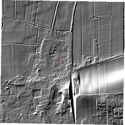 Shaded relief map of the ground around DN174NR, computed from Environment Agency LiDAR. The ground here sits at about 4 m above sea level and falls 19 m across the surrounding 800 m. Surface water reaching this point runs off ground lying to the south-south-west, 4.6 m higher.