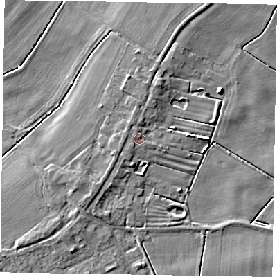 Shaded relief map of the ground around DN174PA, computed from Environment Agency LiDAR. The ground here sits at about 4 m above sea level and falls 5 m across the surrounding 800 m. Surface water reaching this point runs off ground lying to the south-west, 0.8 m higher.