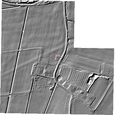 Shaded relief map of the ground around DN174PE, computed from Environment Agency LiDAR. The ground here sits at about 1 m above sea level and falls 6 m across the surrounding 800 m. Surface water reaching this point runs off ground lying to the south-west, 1.3 m higher.
