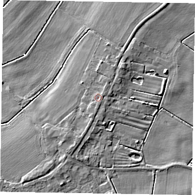 Shaded relief map of the ground around DN174PG, computed from Environment Agency LiDAR. The ground here sits at about 4 m above sea level and falls 5 m across the surrounding 800 m. Surface water reaching this point runs off ground lying to the east-north-east, 0.8 m higher.