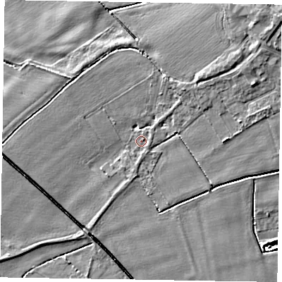 Shaded relief map of the ground around DN174PJ, computed from Environment Agency LiDAR. The ground here sits at about 3 m above sea level and falls 5 m across the surrounding 800 m. Surface water reaching this point runs off ground lying to the east, 0.6 m higher.