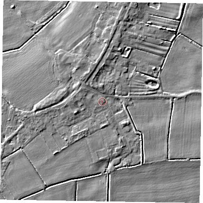 Shaded relief map of the ground around DN174PN, computed from Environment Agency LiDAR. The ground here sits at about 2 m above sea level and falls 4 m across the surrounding 800 m. Surface water reaching this point runs off ground lying to the west-south-west, 3.1 m higher.
