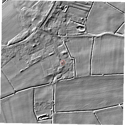 Shaded relief map of the ground around DN174PR, computed from Environment Agency LiDAR. The ground here sits at about 2 m above sea level and falls 5 m across the surrounding 800 m. Surface water reaching this point runs off ground lying to the south-south-west, 1.8 m higher.