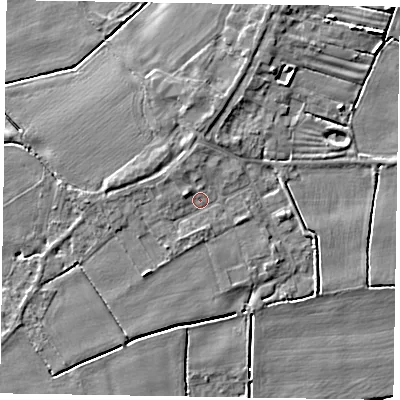 Shaded relief map of the ground around DN174PS, computed from Environment Agency LiDAR. The ground here sits at about 3 m above sea level and falls 5 m across the surrounding 800 m. Surface water reaching this point runs off ground lying to the west-north-west, 1.7 m higher.