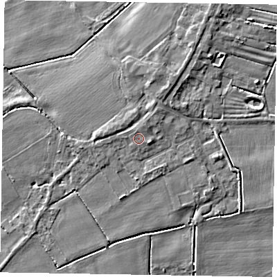 Shaded relief map of the ground around DN174QD, computed from Environment Agency LiDAR. The ground here sits at about 3 m above sea level and falls 4 m across the surrounding 800 m. Surface water reaching this point runs off ground lying to the north, 0.7 m higher.