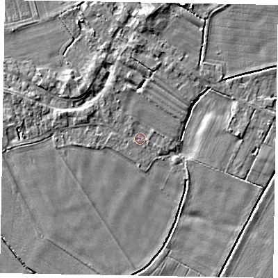 Shaded relief map of the ground around DN174RT, computed from Environment Agency LiDAR. The ground here sits at about 3 m above sea level and falls 6 m across the surrounding 800 m. Surface water reaching this point runs off ground lying to the north-west, 0.6 m higher.