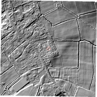 Shaded relief map of the ground around DN174TF, computed from Environment Agency LiDAR. The ground here sits at about 3 m above sea level and falls 8 m across the surrounding 800 m. Surface water reaching this point runs off ground lying to the south-south-east, 0.7 m higher.