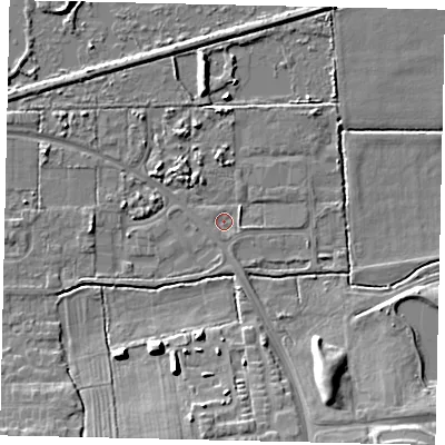 Shaded relief map of the ground around DN185FA, computed from Environment Agency LiDAR. The ground here sits at about 3 m above sea level and falls 10 m across the surrounding 800 m. Surface water reaching this point runs off ground lying to the north-east, 1.1 m higher.