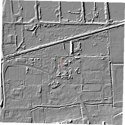 Shaded relief map of the ground around DN185JZ, computed from Environment Agency LiDAR. The ground here sits at about 3 m above sea level and falls 7 m across the surrounding 800 m. Surface water reaching this point runs off ground lying to the south-south-east, 3.9 m higher.