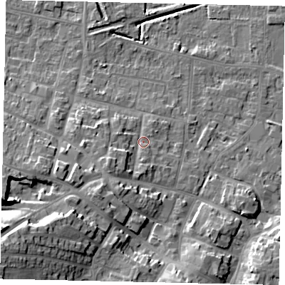 Shaded relief map of the ground around DN185PQ, computed from Environment Agency LiDAR. The ground here sits at about 7 m above sea level and falls 22 m across the surrounding 800 m. Surface water reaching this point runs off ground lying to the west-south-west, 4.9 m higher.
