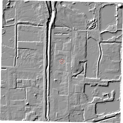 Shaded relief map of the ground around DN185TN, computed from Environment Agency LiDAR. The ground here sits at about 3 m above sea level and falls 6 m across the surrounding 800 m. Surface water reaching this point runs off ground lying to the south-south-west, 3.6 m higher.