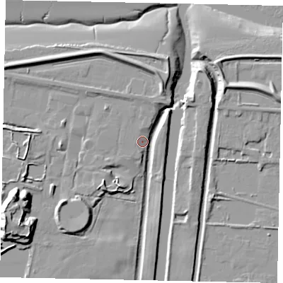 Shaded relief map of the ground around DN186JL, computed from Environment Agency LiDAR. The ground here sits at about 3 m above sea level and falls 16 m across the surrounding 800 m. Surface water reaching this point runs off ground lying to the south-south-west, 7.4 m higher.
