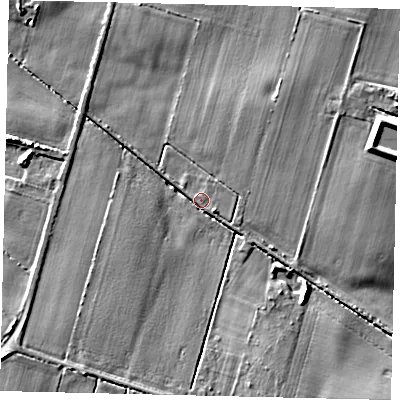 Shaded relief map of the ground around DN197EG, computed from Environment Agency LiDAR. The ground here sits at about 5 m above sea level and falls 9 m across the surrounding 800 m. Surface water reaching this point runs off ground lying to the south-west, 5.1 m higher.