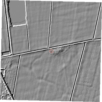Shaded relief map of the ground around DN197EL, computed from Environment Agency LiDAR. The ground here sits at about 3 m above sea level and falls 4 m across the surrounding 800 m. Surface water reaching this point runs off ground lying to the east, 0.9 m higher.