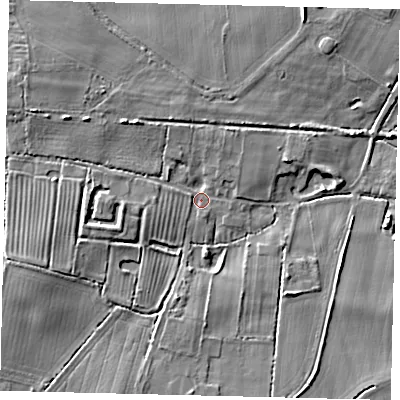 Shaded relief map of the ground around DN197LZ, computed from Environment Agency LiDAR. The ground here sits at about 6 m above sea level and falls 7 m across the surrounding 800 m. Surface water reaching this point runs off ground lying to the west-south-west, 5.9 m higher.