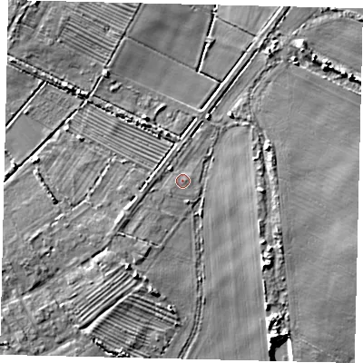 Shaded relief map of the ground around DN197NN, computed from Environment Agency LiDAR. The ground here sits at about 7 m above sea level and falls 6 m across the surrounding 800 m. Surface water reaching this point runs off ground lying to the south-west, 0.8 m higher.