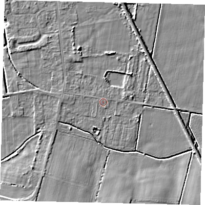 Shaded relief map of the ground around DN197PR, computed from Environment Agency LiDAR. The ground here sits at about 3 m above sea level and falls 6 m across the surrounding 800 m. Surface water reaching this point runs off ground lying to the south-west, 5.4 m higher.