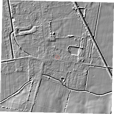 Shaded relief map of the ground around DN197PX, computed from Environment Agency LiDAR. The ground here sits at about 3 m above sea level and falls 5 m across the surrounding 800 m. Surface water reaching this point runs off ground lying to the west-south-west, 0.7 m higher.