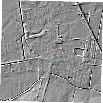 Shaded relief map of the ground around DN197QF, computed from Environment Agency LiDAR. The ground here sits at about 3 m above sea level and falls 5 m across the surrounding 800 m. Surface water reaching this point runs off ground lying to the south-east, 0.7 m higher.