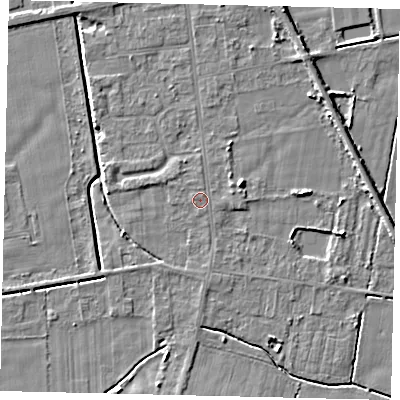 Shaded relief map of the ground around DN197QH, computed from Environment Agency LiDAR. The ground here sits at about 3 m above sea level and falls 5 m across the surrounding 800 m. Surface water reaching this point runs off ground lying to the west-north-west, 0.6 m higher.