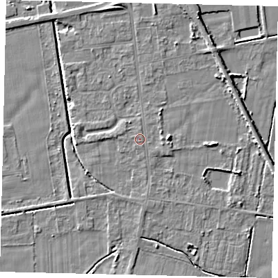 Shaded relief map of the ground around DN197QL, computed from Environment Agency LiDAR. The ground here sits at about 3 m above sea level and falls 5 m across the surrounding 800 m. Surface water reaching this point runs off ground lying to the south-south-east, 0.6 m higher.
