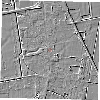 Shaded relief map of the ground around DN197QP, computed from Environment Agency LiDAR. The ground here sits at about 3 m above sea level and falls 5 m across the surrounding 800 m. Surface water reaching this point runs off ground lying to the north-east, 1.0 m higher.