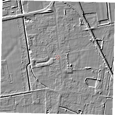 Shaded relief map of the ground around DN197QS, computed from Environment Agency LiDAR. The ground here sits at about 3 m above sea level and falls 5 m across the surrounding 800 m. Surface water reaching this point runs off ground lying to the east, 1.3 m higher.