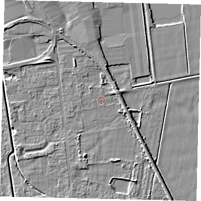Shaded relief map of the ground around DN197RF, computed from Environment Agency LiDAR. The ground here sits at about 3 m above sea level and falls 5 m across the surrounding 800 m. Surface water reaching this point runs off ground lying to the north-west, 0.6 m higher.