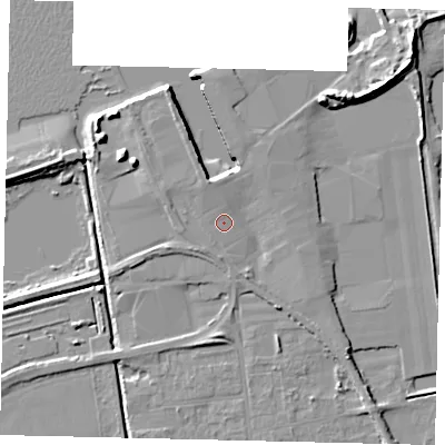 Shaded relief map of the ground around DN197RY, computed from Environment Agency LiDAR. The ground here sits at about 5 m above sea level and falls 9 m across the surrounding 800 m. Surface water reaching this point runs off ground lying to the north-west, 0.6 m higher.