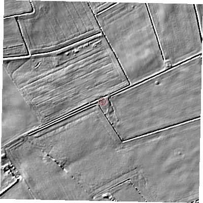 Shaded relief map of the ground around DN200BW, computed from Environment Agency LiDAR. The ground here sits at about 3 m above sea level and falls 16 m across the surrounding 800 m. Surface water reaching this point runs off ground lying to the west-south-west, 4.5 m higher.