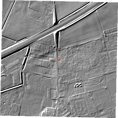 Shaded relief map of the ground around DN208BB, computed from Environment Agency LiDAR. The ground here sits at about 3 m above sea level and falls 10 m across the surrounding 800 m. Surface water reaching this point runs off ground lying to the east, 3.4 m higher.