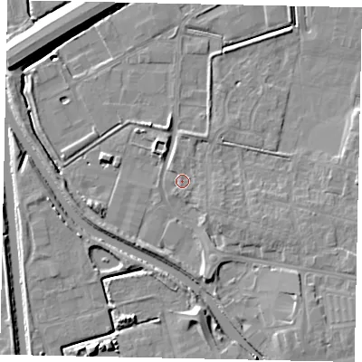 Shaded relief map of the ground around DN208FQ, computed from Environment Agency LiDAR. The ground here sits at about 3 m above sea level and falls 9 m across the surrounding 800 m. Surface water reaching this point runs off ground lying to the north-north-west, 0.6 m higher.
