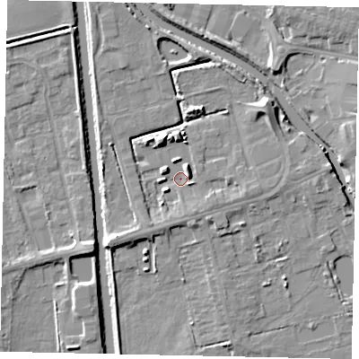 Shaded relief map of the ground around DN208FR, computed from Environment Agency LiDAR. The ground here sits at about 2 m above sea level and falls 6 m across the surrounding 800 m. Surface water reaching this point runs off ground lying to the north-east, 4.0 m higher.