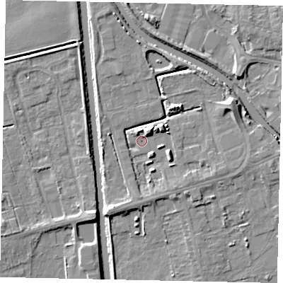 Shaded relief map of the ground around DN208FT, computed from Environment Agency LiDAR. The ground here sits at about 2 m above sea level and falls 6 m across the surrounding 800 m. Surface water reaching this point runs off ground lying to the south-south-west, 6.2 m higher.