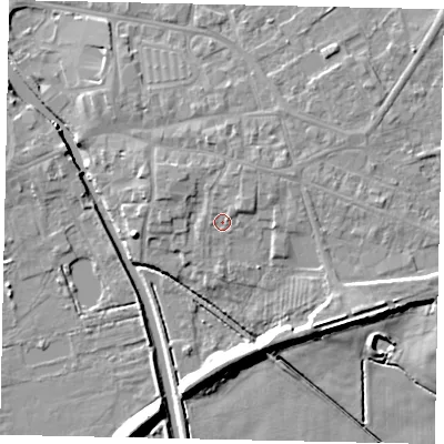 Shaded relief map of the ground around DN208JS, computed from Environment Agency LiDAR. The ground here sits at about 5 m above sea level and falls 9 m across the surrounding 800 m. Surface water reaching this point runs off ground lying to the north-east, 1.9 m higher.
