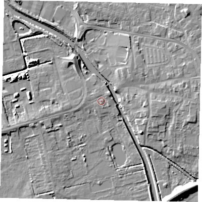 Shaded relief map of the ground around DN208LN, computed from Environment Agency LiDAR. The ground here sits at about 3 m above sea level and falls 8 m across the surrounding 800 m. Surface water reaching this point runs off ground lying to the north-east, 1.4 m higher.