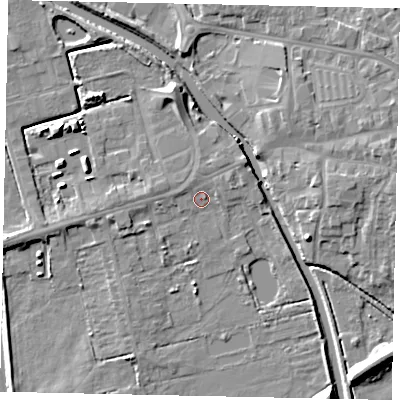 Shaded relief map of the ground around DN208LR, computed from Environment Agency LiDAR. The ground here sits at about 3 m above sea level and falls 8 m across the surrounding 800 m. Surface water reaching this point runs off ground lying to the north-east, 2.2 m higher.