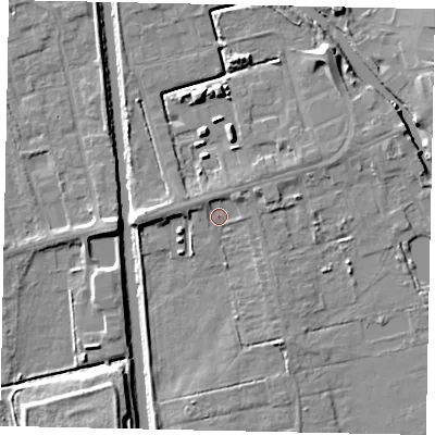 Shaded relief map of the ground around DN208NF, computed from Environment Agency LiDAR. The ground here sits at about 2 m above sea level and falls 9 m across the surrounding 800 m. Surface water reaching this point runs off ground lying to the west, 4.9 m higher.