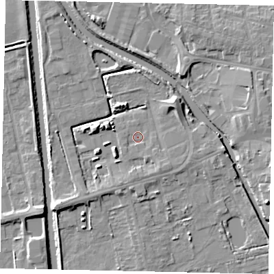 Shaded relief map of the ground around DN208NL, computed from Environment Agency LiDAR. The ground here sits at about 2 m above sea level and falls 6 m across the surrounding 800 m. Surface water reaching this point runs off ground lying to the north-east, 4.7 m higher.