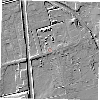 Shaded relief map of the ground around DN208NQ, computed from Environment Agency LiDAR. The ground here sits at about 3 m above sea level and falls 8 m across the surrounding 800 m. Surface water reaching this point runs off ground lying to the south-east, 1.7 m higher.