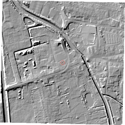 Shaded relief map of the ground around DN208NR, computed from Environment Agency LiDAR. The ground here sits at about 3 m above sea level and falls 7 m across the surrounding 800 m. Surface water reaching this point runs off ground lying to the west-south-west, 1.0 m higher.