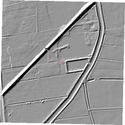 Shaded relief map of the ground around DN208NY, computed from Environment Agency LiDAR. The ground here sits at about 2 m above sea level and falls 8 m across the surrounding 800 m. Surface water reaching this point runs off ground lying to the north-north-east, 6.6 m higher.