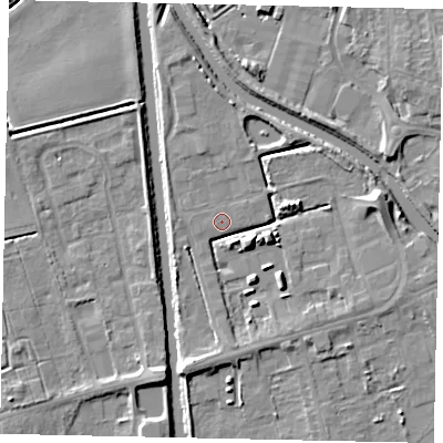 Shaded relief map of the ground around DN208PD, computed from Environment Agency LiDAR. The ground here sits at about 3 m above sea level and falls 7 m across the surrounding 800 m. Surface water reaching this point runs off ground lying to the south-south-west, 6.3 m higher.